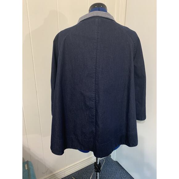 CHICO'S Elise Denim Cape Funnel Stand-Up Collar Button Closure OS - Picture 3 of 10
